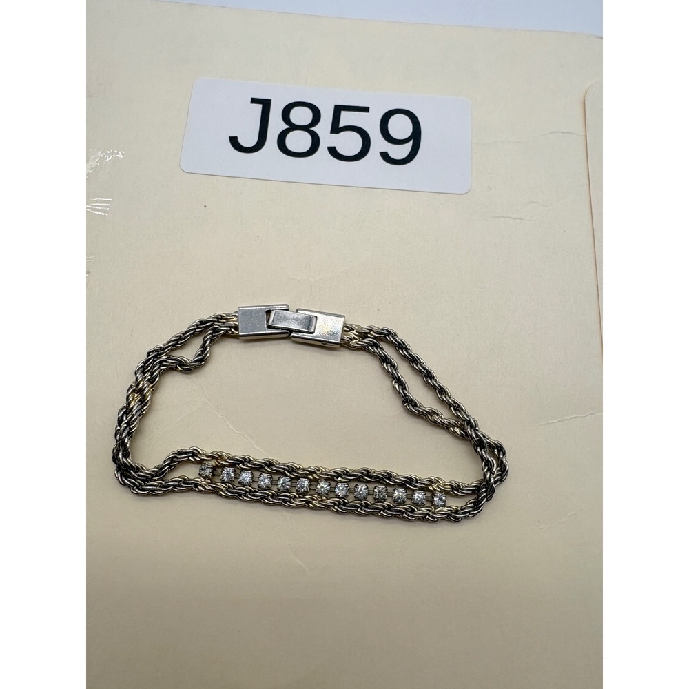 Two Tone Rope Chain Bracelet Gold Silver Rhinestone Layered 7 Inch‎ - Picture 9 of 9